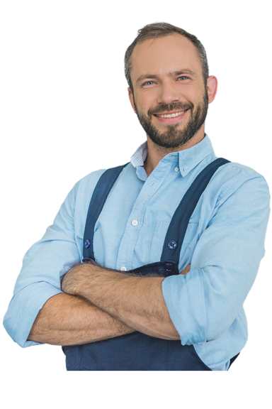 smiling bearded repairman posing with crossed arms 9WEV98W