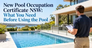 New pool occupation certificate NSW showing completed pool barrier ready for final inspection